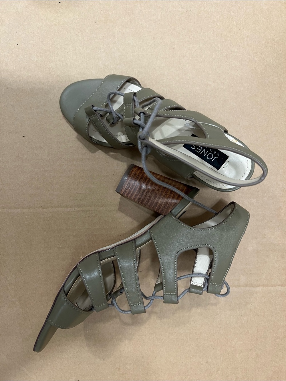 Jones New York Olive Green Strappy Lace-Up Block Heel Sandals